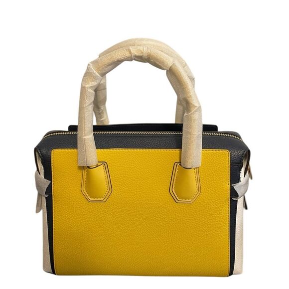 Michael Kors Mercer Medium Color-Block Belted Satchel Navy Yellow NEW - Picture 5 of 9